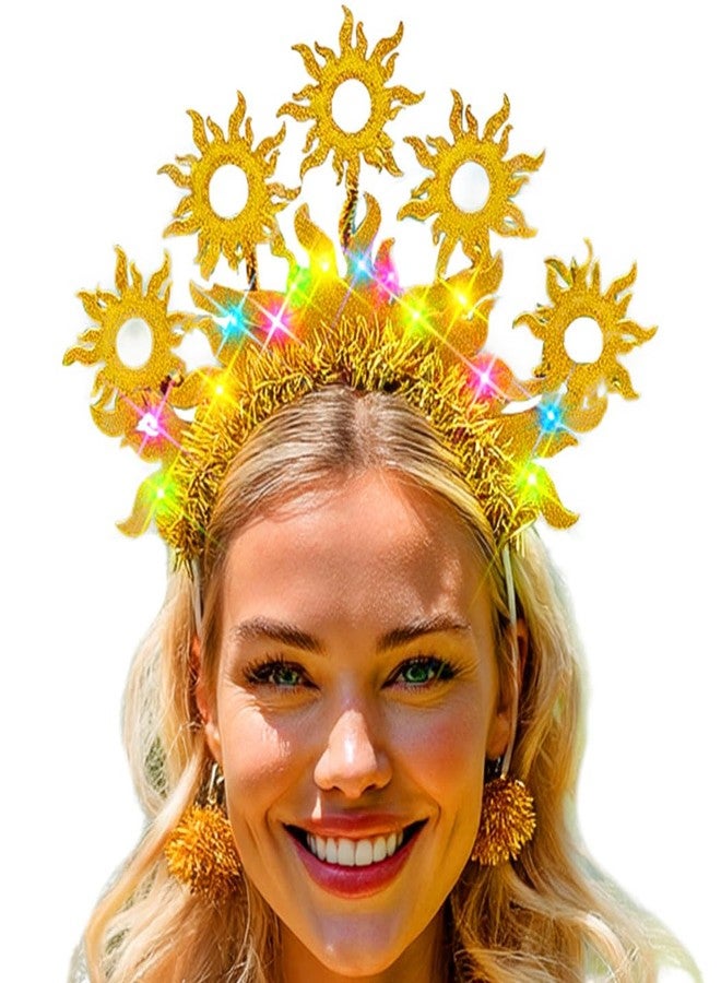 JEAIRTS Light Up Sun Headband Gold Goddess Crown Costume Hair Accessories for Women - Image 1